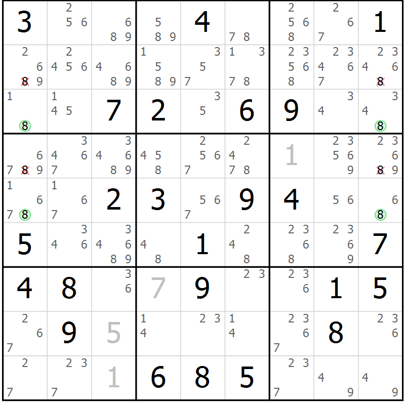 Position des candidats pour la solution de la Gr 33 page 36 du magazine de sudoku Sudoku Suprême n° 039