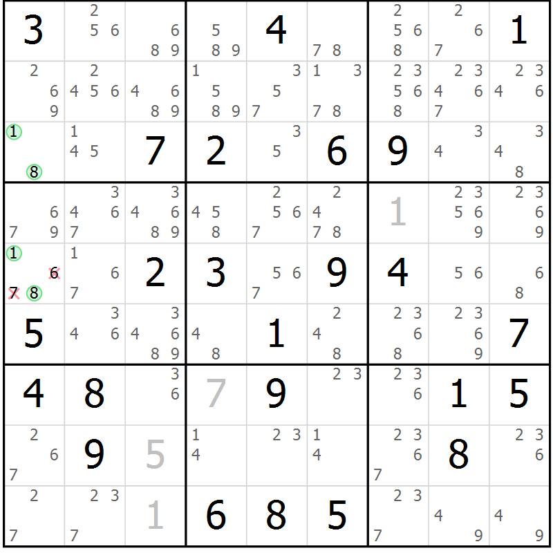 Position des candidats pour la solution de la Gr 33 page 36 du magazine de sudoku Sudoku Suprême n° 039
