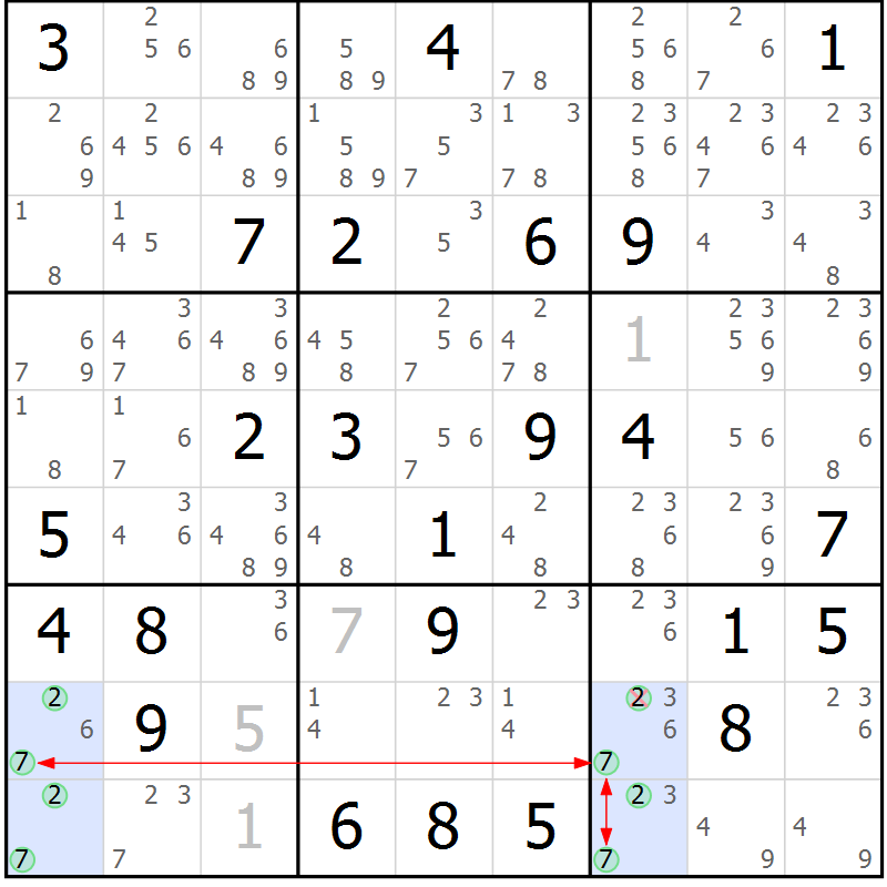 Position des candidats pour la solution de la Gr 33 page 36 du magazine de sudoku Sudoku Suprême n° 039