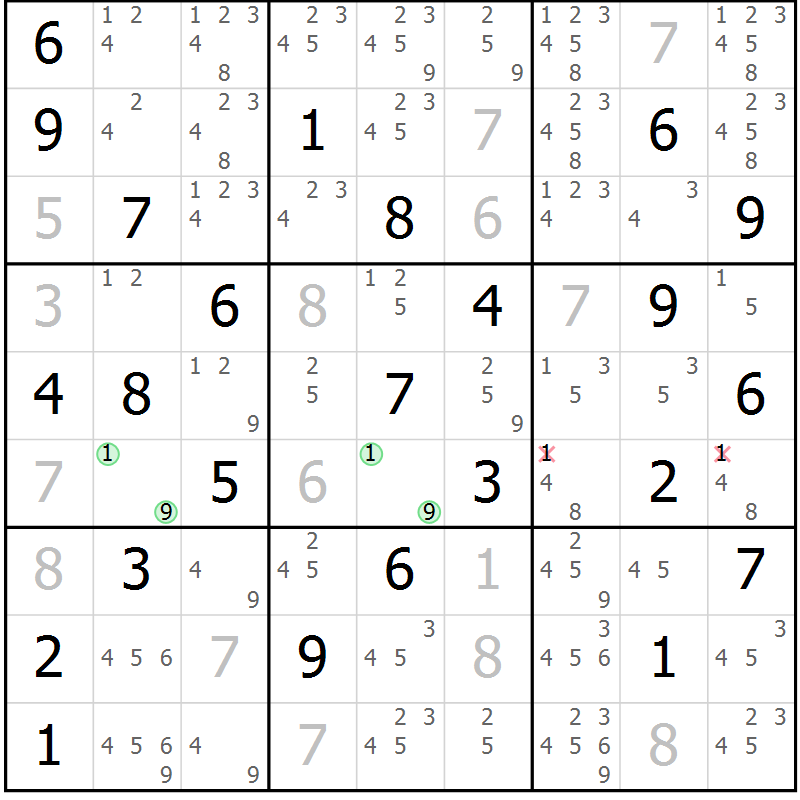 Position des candidats pour la solution de la Gr 34 page 37 du magazine de sudoku Sudoku Suprême n° 039