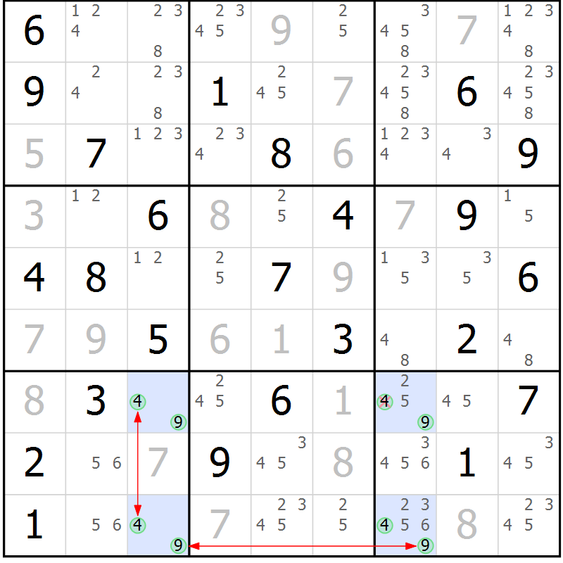 Position des candidats pour la solution de la Gr 34 page 37 du magazine de sudoku Sudoku Suprême n° 039