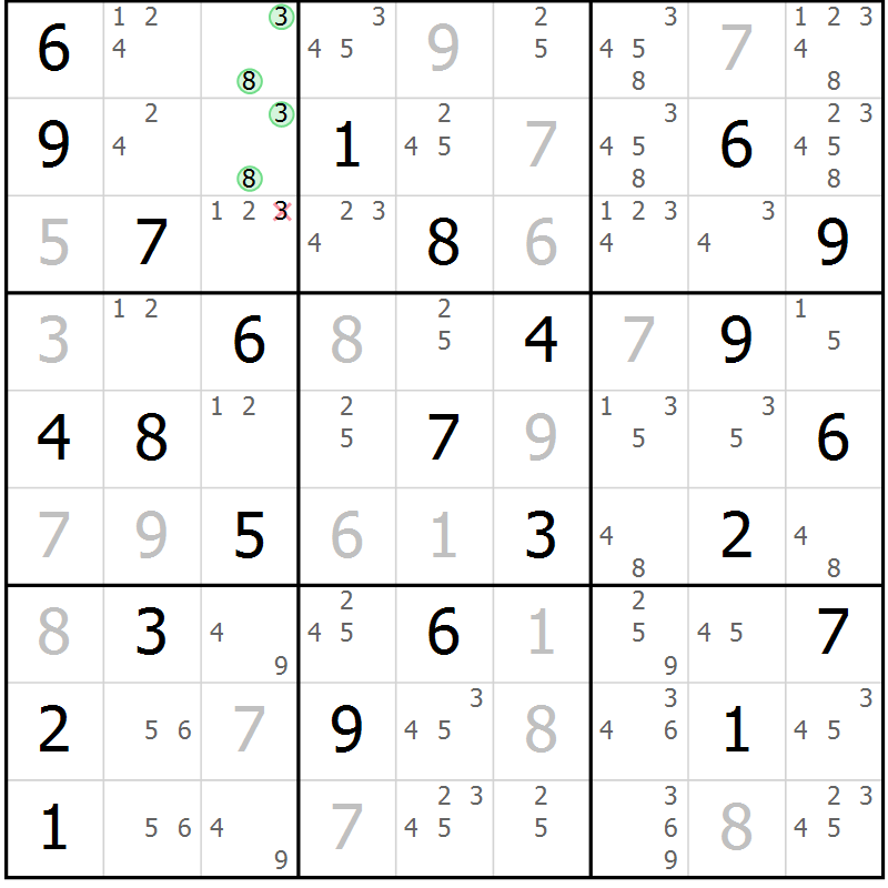 Position des candidats pour la solution de la Gr 34 page 37 du magazine de sudoku Sudoku Suprême n° 039