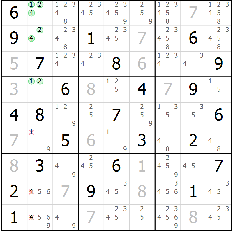 Position des candidats pour la solution de la Gr 34 page 37 du magazine de sudoku Sudoku Suprême n° 039
