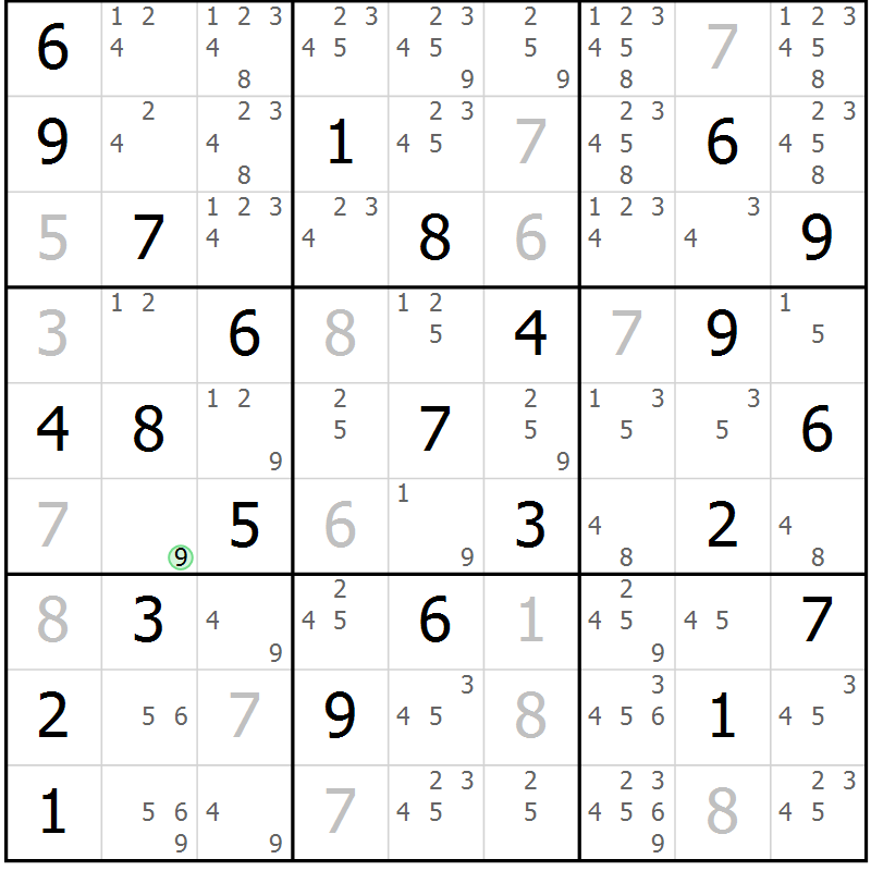 Position des candidats pour la solution de la Gr 34 page 37 du magazine de sudoku Sudoku Suprême n° 039