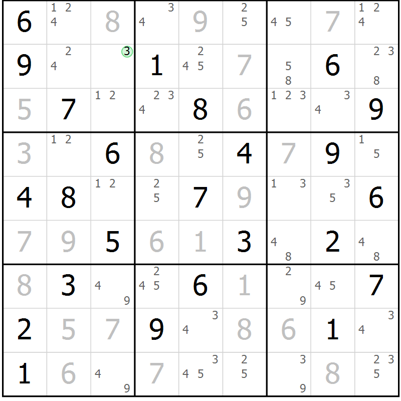 Position des candidats pour la solution de la Gr 34 page 37 du magazine de sudoku Sudoku Suprême n° 039