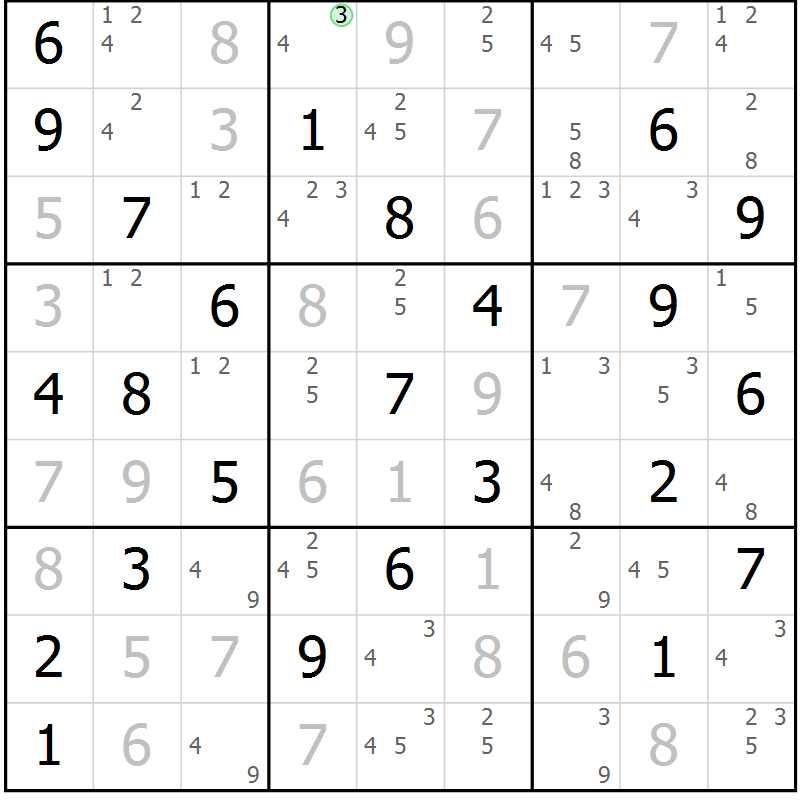 Position des candidats pour la solution de la Gr 34 page 37 du magazine de sudoku Sudoku Suprême n° 039