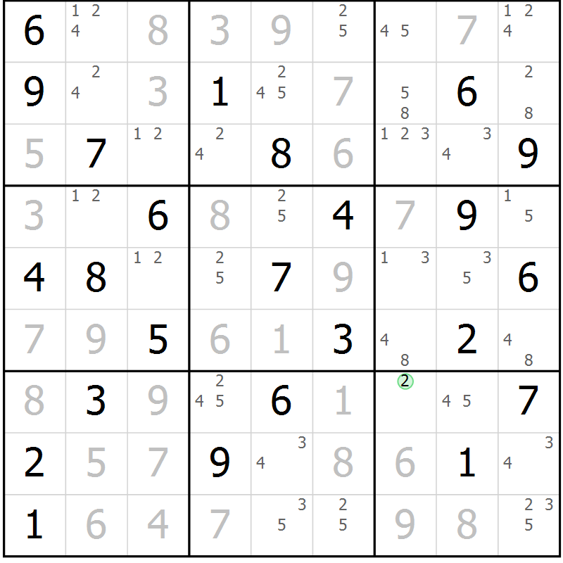 Position des candidats pour la solution de la Gr 34 page 37 du magazine de sudoku Sudoku Suprême n° 039