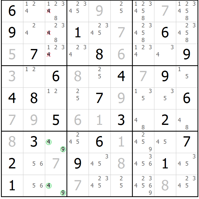 Position des candidats pour la solution de la Gr 34 page 37 du magazine de sudoku Sudoku Suprême n° 039