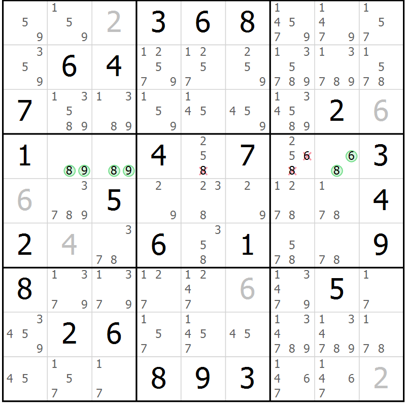 Position des candidats pour la solution de la Gr 35 page 38 du magazine de sudoku Sudoku Suprême n° 039