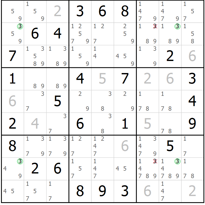 Position des candidats pour la solution de la Gr 35 page 38 du magazine de sudoku Sudoku Suprême n° 039