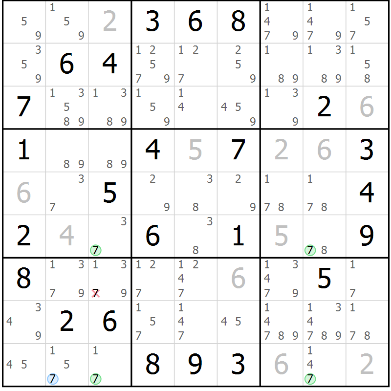 Position des candidats pour la solution de la Gr 35 page 38 du magazine de sudoku Sudoku Suprême n° 039