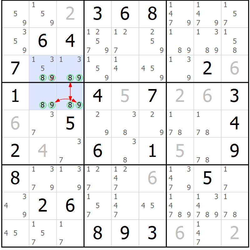 Position des candidats pour la solution de la Gr 35 page 38 du magazine de sudoku Sudoku Suprême n° 039