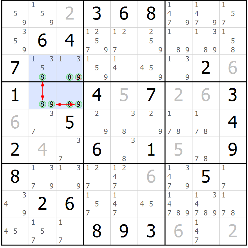 Position des candidats pour la solution de la Gr 35 page 38 du magazine de sudoku Sudoku Suprême n° 039