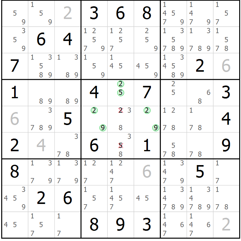 Position des candidats pour la solution de la Gr 35 page 38 du magazine de sudoku Sudoku Suprême n° 039