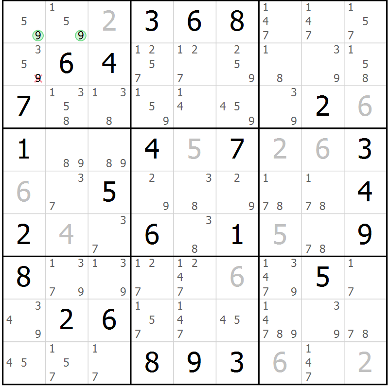 Position des candidats pour la solution de la Gr 35 page 38 du magazine de sudoku Sudoku Suprême n° 039