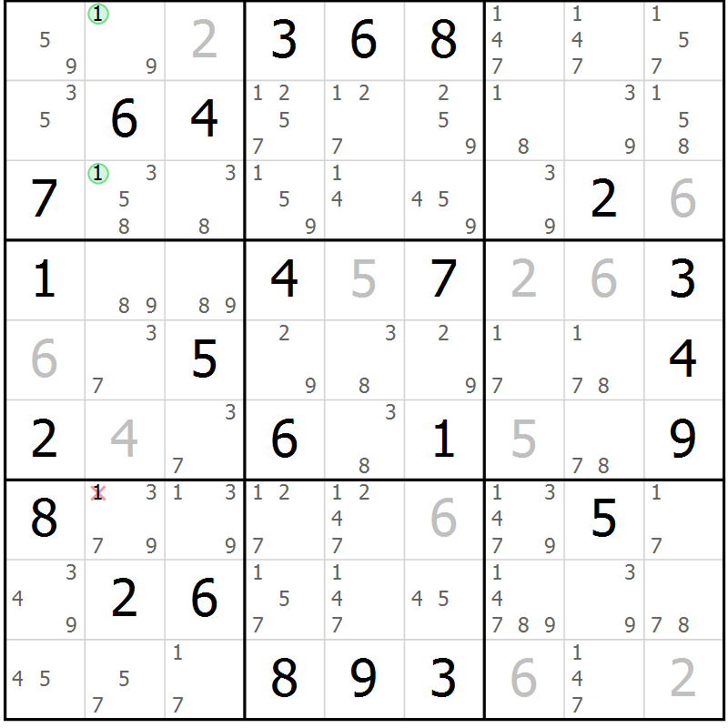 Position des candidats pour la solution de la Gr 35 page 38 du magazine de sudoku Sudoku Suprême n° 039