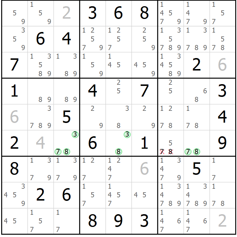Position des candidats pour la solution de la Gr 35 page 38 du magazine de sudoku Sudoku Suprême n° 039