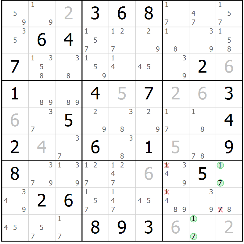 Position des candidats pour la solution de la Gr 35 page 38 du magazine de sudoku Sudoku Suprême n° 039