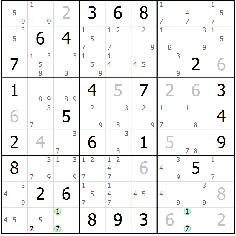 Position des candidats pour la solution de la Gr 35 page 38 du magazine de sudoku Sudoku Suprême n° 039