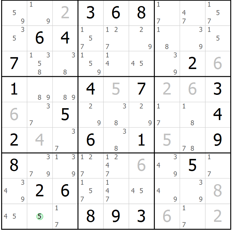Position des candidats pour la solution de la Gr 35 page 38 du magazine de sudoku Sudoku Suprême n° 039