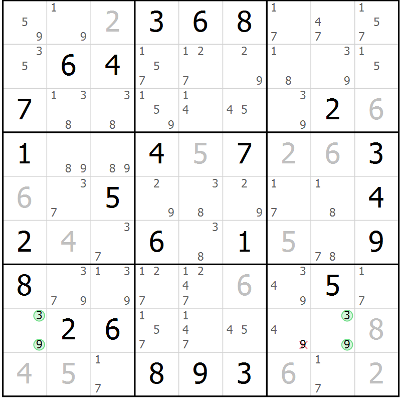 Position des candidats pour la solution de la Gr 35 page 38 du magazine de sudoku Sudoku Suprême n° 039