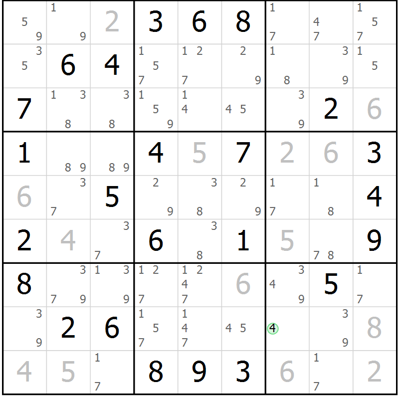Position des candidats pour la solution de la Gr 35 page 38 du magazine de sudoku Sudoku Suprême n° 039