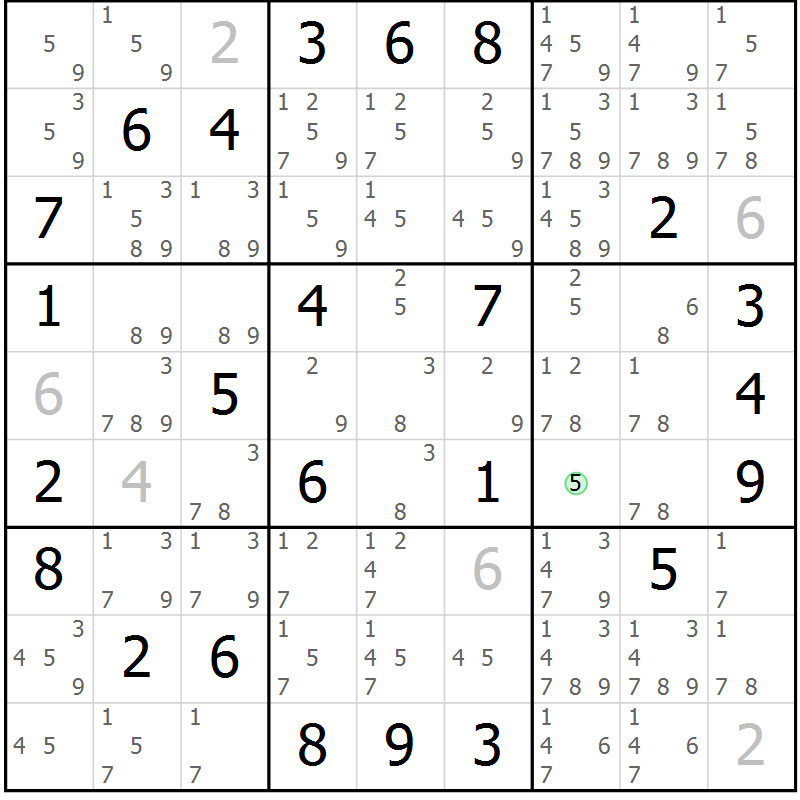 Position des candidats pour la solution de la Gr 35 page 38 du magazine de sudoku Sudoku Suprême n° 039