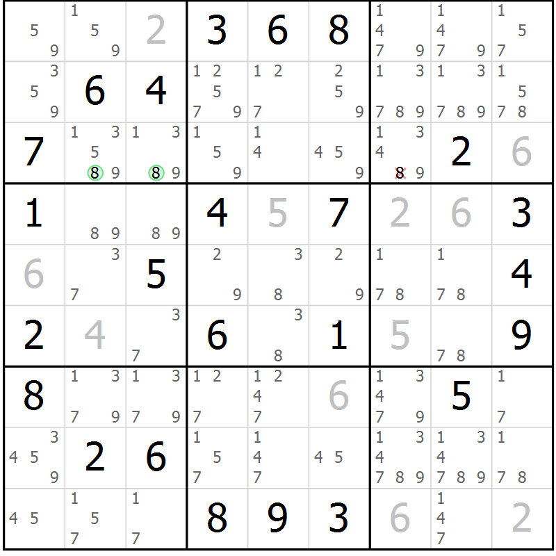 Position des candidats pour la solution de la Gr 35 page 38 du magazine de sudoku Sudoku Suprême n° 039