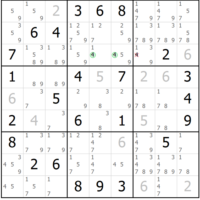 Position des candidats pour la solution de la Gr 35 page 38 du magazine de sudoku Sudoku Suprême n° 039