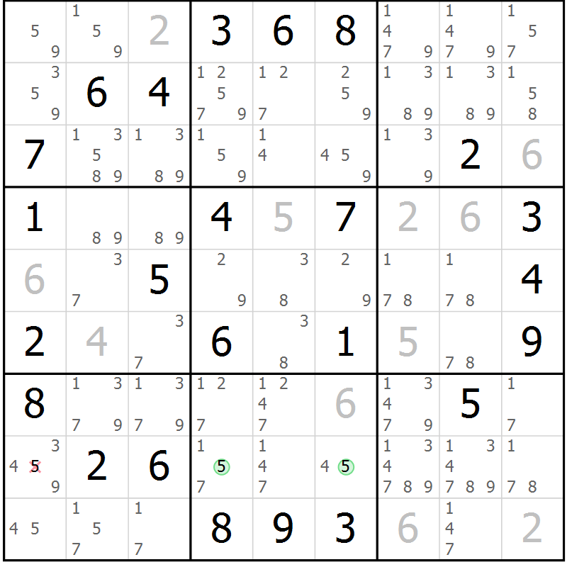 Position des candidats pour la solution de la Gr 35 page 38 du magazine de sudoku Sudoku Suprême n° 039