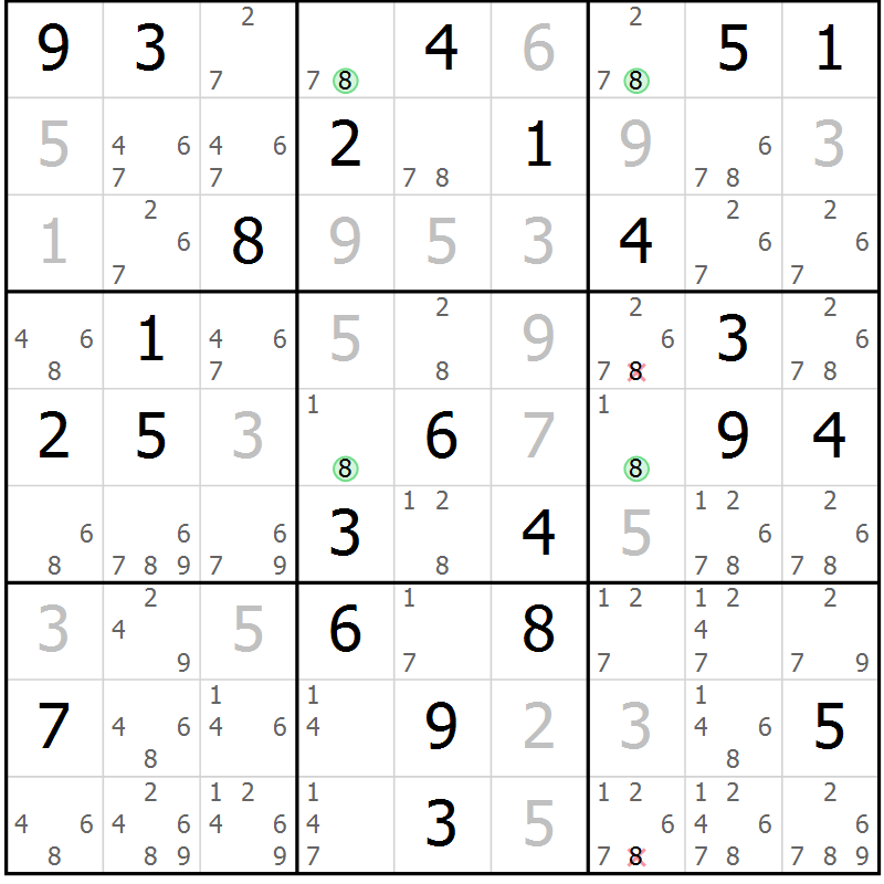 Position des candidats pour la solution de la Gr 36 page 39 du magazine de sudoku Sudoku Suprême n° 039