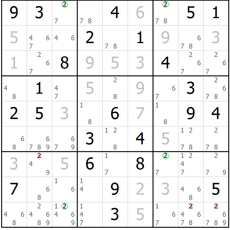 Position des candidats pour la solution de la Gr 36 page 39 du magazine de sudoku Sudoku Suprême n° 039