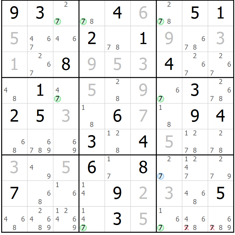 Position des candidats pour la solution de la Gr 36 page 39 du magazine de sudoku Sudoku Suprême n° 039