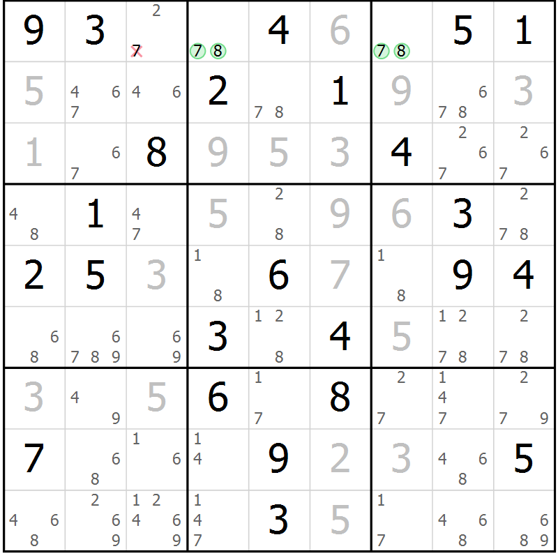 Position des candidats pour la solution de la Gr 36 page 39 du magazine de sudoku Sudoku Suprême n° 039