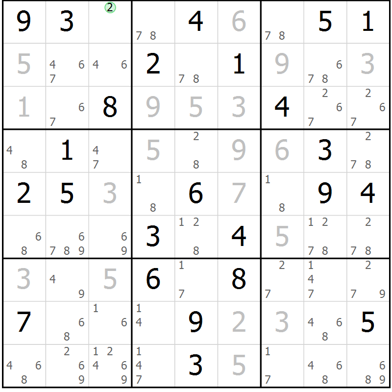 Position des candidats pour la solution de la Gr 36 page 39 du magazine de sudoku Sudoku Suprême n° 039