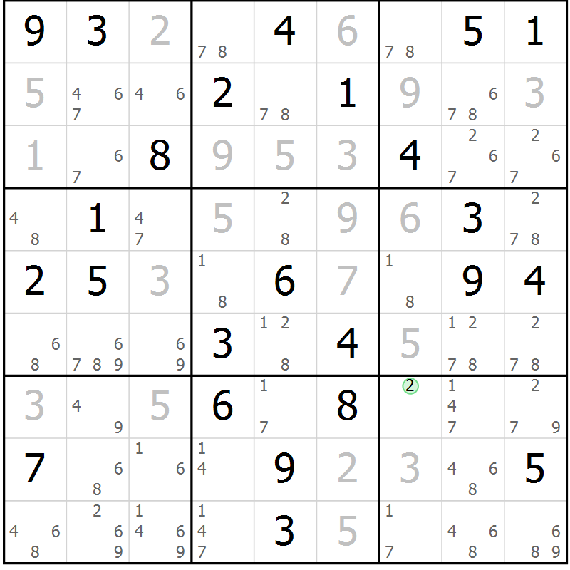 Position des candidats pour la solution de la Gr 36 page 39 du magazine de sudoku Sudoku Suprême n° 039