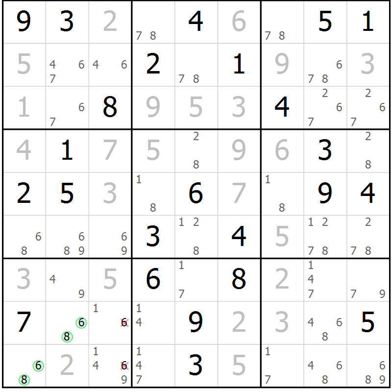 Position des candidats pour la solution de la Gr 36 page 39 du magazine de sudoku Sudoku Suprême n° 039