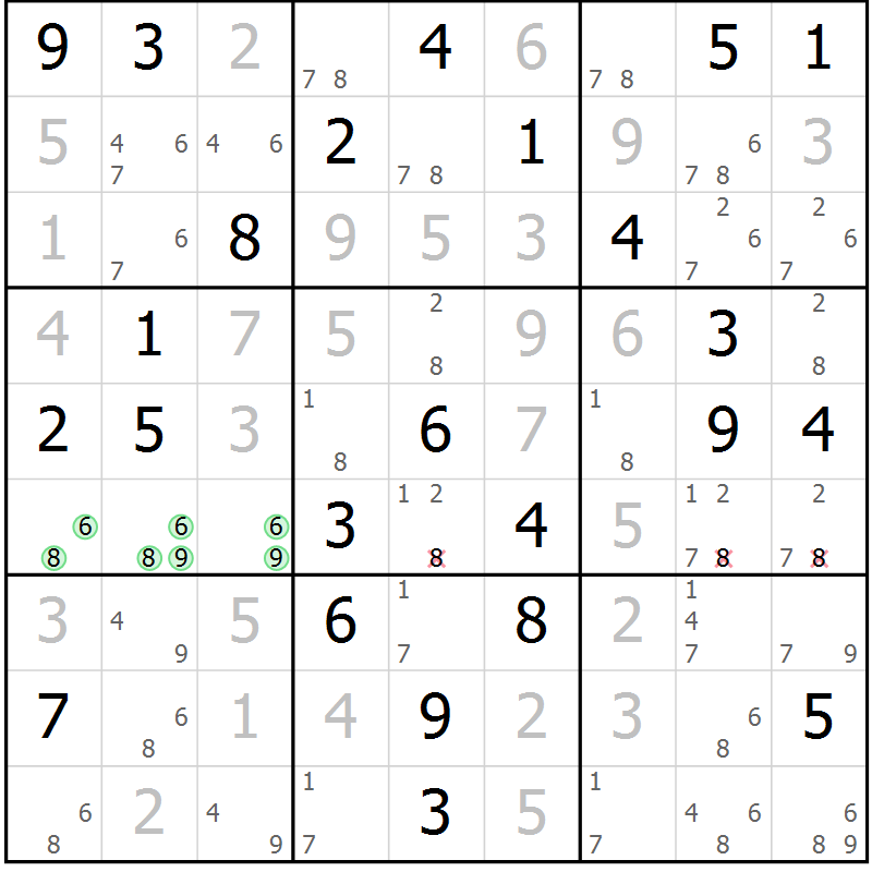 Position des candidats pour la solution de la Gr 36 page 39 du magazine de sudoku Sudoku Suprême n° 039