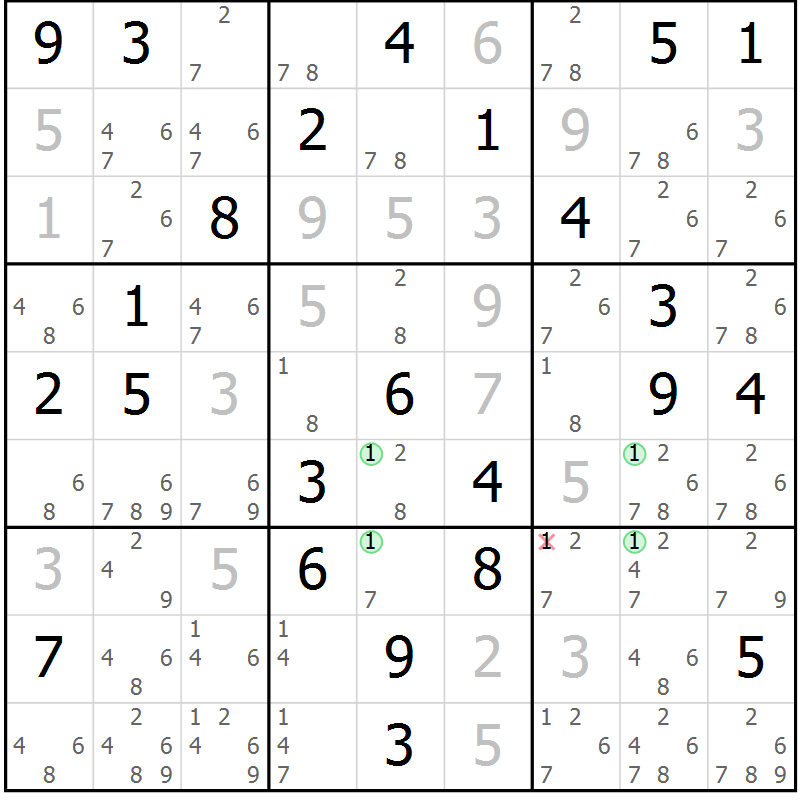 Position des candidats pour la solution de la Gr 36 page 39 du magazine de sudoku Sudoku Suprême n° 039