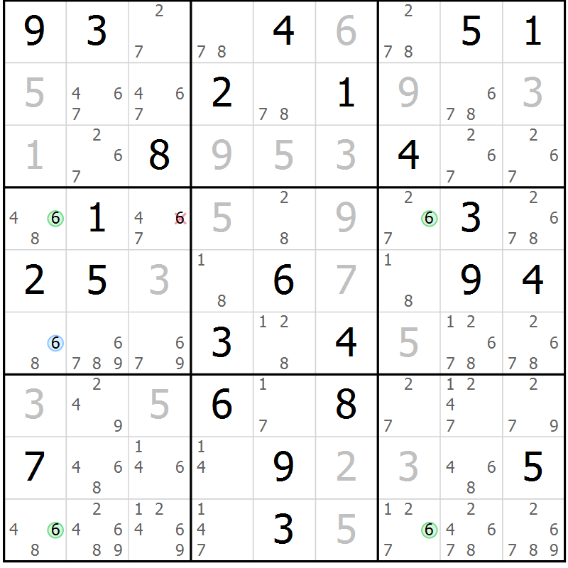 Position des candidats pour la solution de la Gr 36 page 39 du magazine de sudoku Sudoku Suprême n° 039