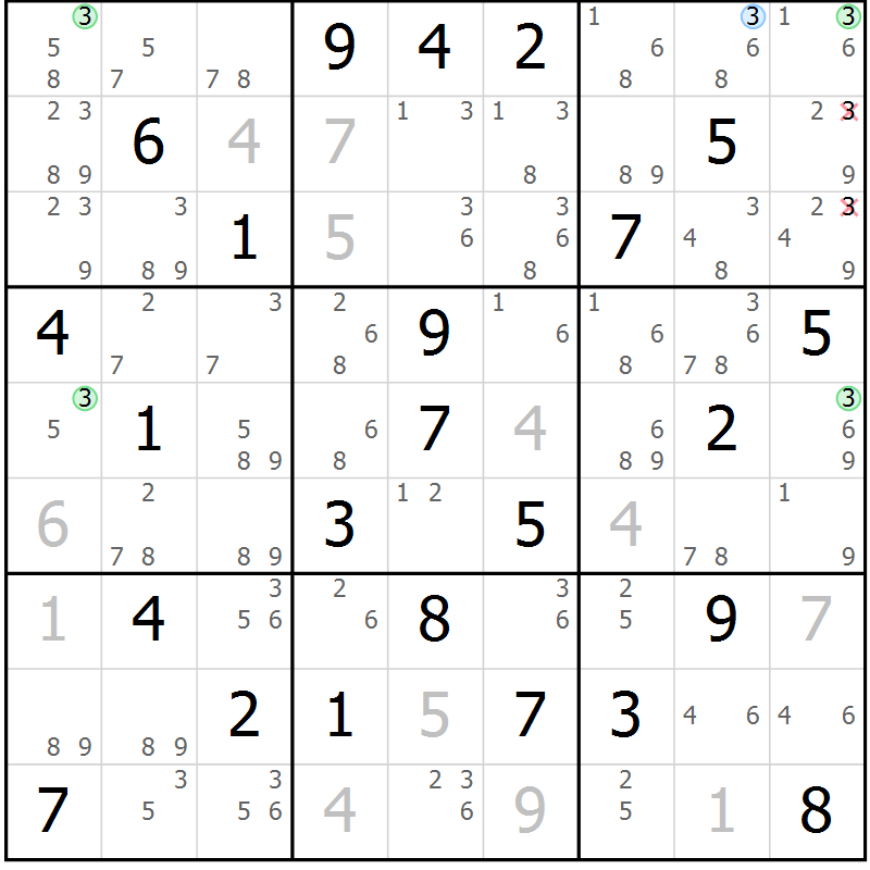 Position des candidats pour la solution de la Gr 37 page 40 du magazine de sudoku Sudoku Suprême n° 039