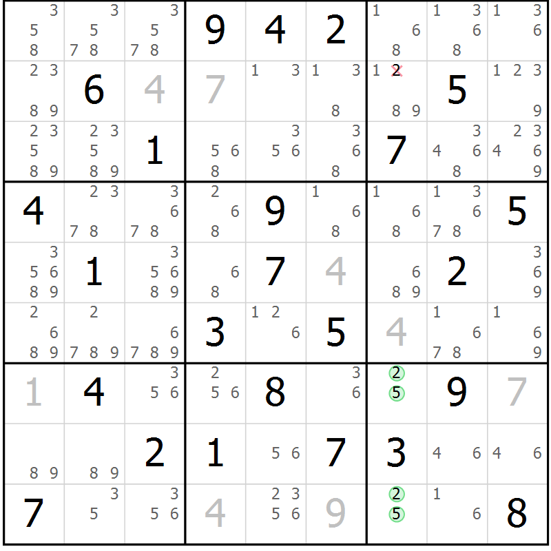 Position des candidats pour la solution de la Gr 37 page 40 du magazine de sudoku Sudoku Suprême n° 039
