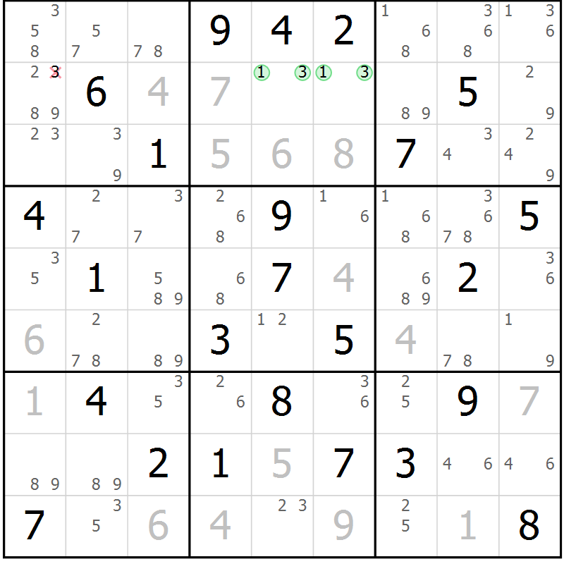 Position des candidats pour la solution de la Gr 37 page 40 du magazine de sudoku Sudoku Suprême n° 039