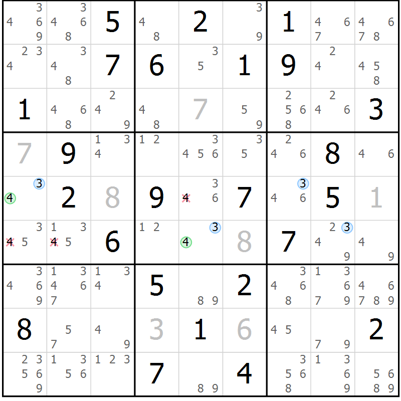 Position des candidats pour la solution de la Gr 38 page 41 du magazine de sudoku Sudoku Suprême n° 039