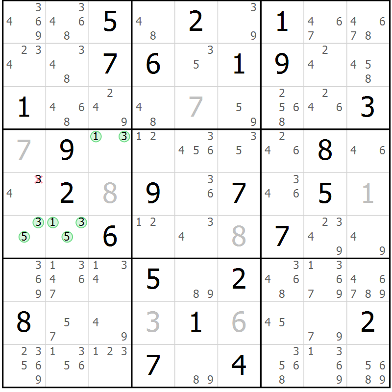 Position des candidats pour la solution de la Gr 38 page 41 du magazine de sudoku Sudoku Suprême n° 039