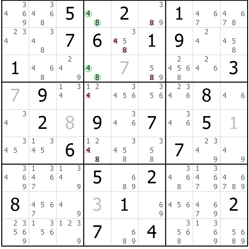 Position des candidats pour la solution de la Gr 38 page 41 du magazine de sudoku Sudoku Suprême n° 039