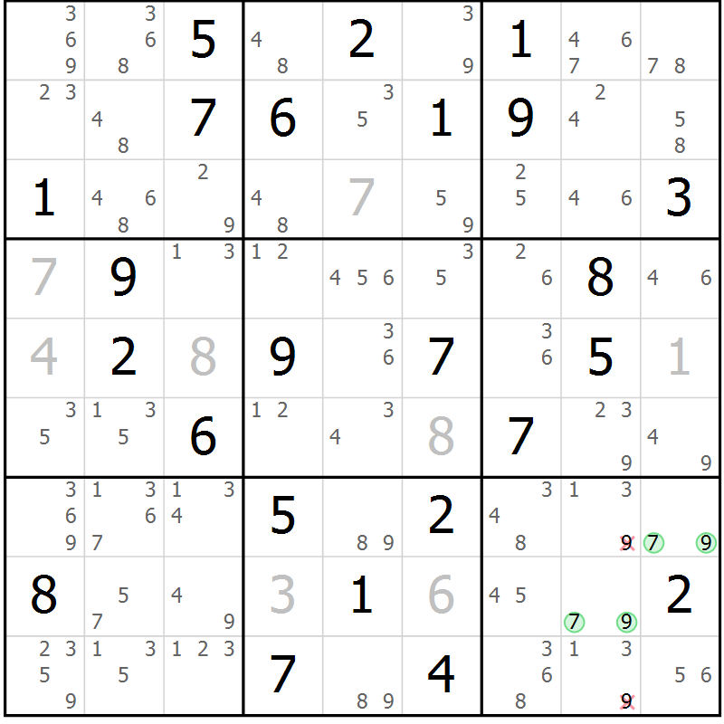 Position des candidats pour la solution de la Gr 38 page 41 du magazine de sudoku Sudoku Suprême n° 039