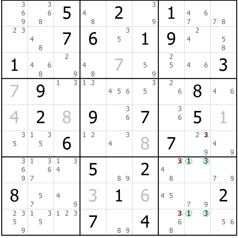 Position des candidats pour la solution de la Gr 38 page 41 du magazine de sudoku Sudoku Suprême n° 039