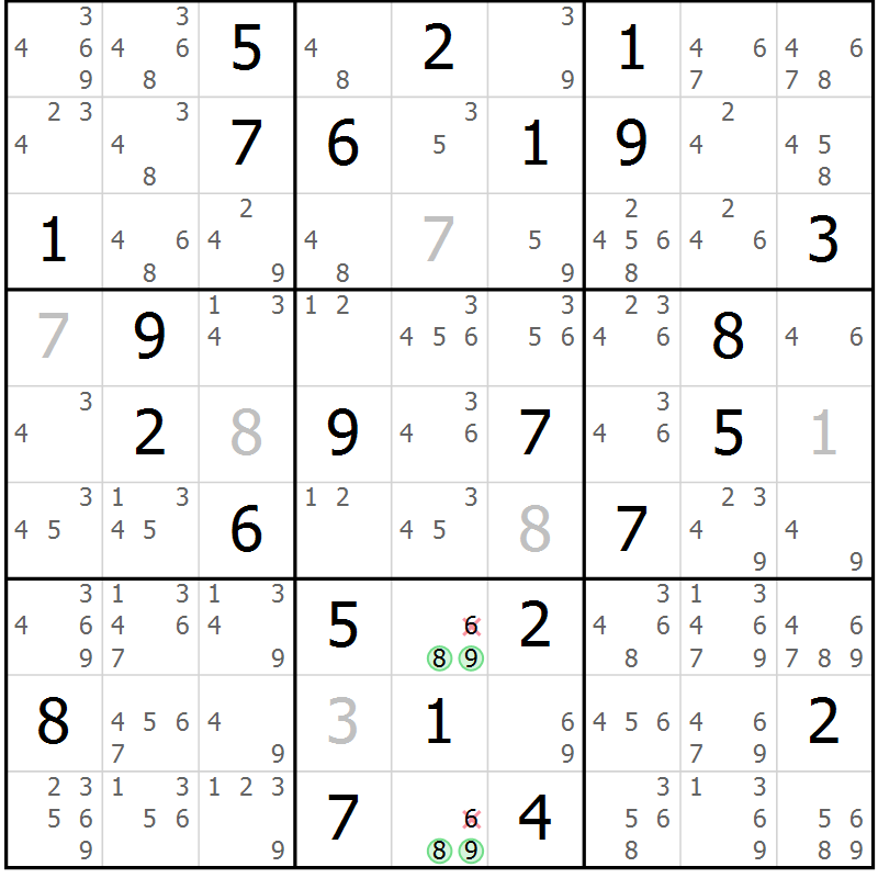 Position des candidats pour la solution de la Gr 38 page 41 du magazine de sudoku Sudoku Suprême n° 039