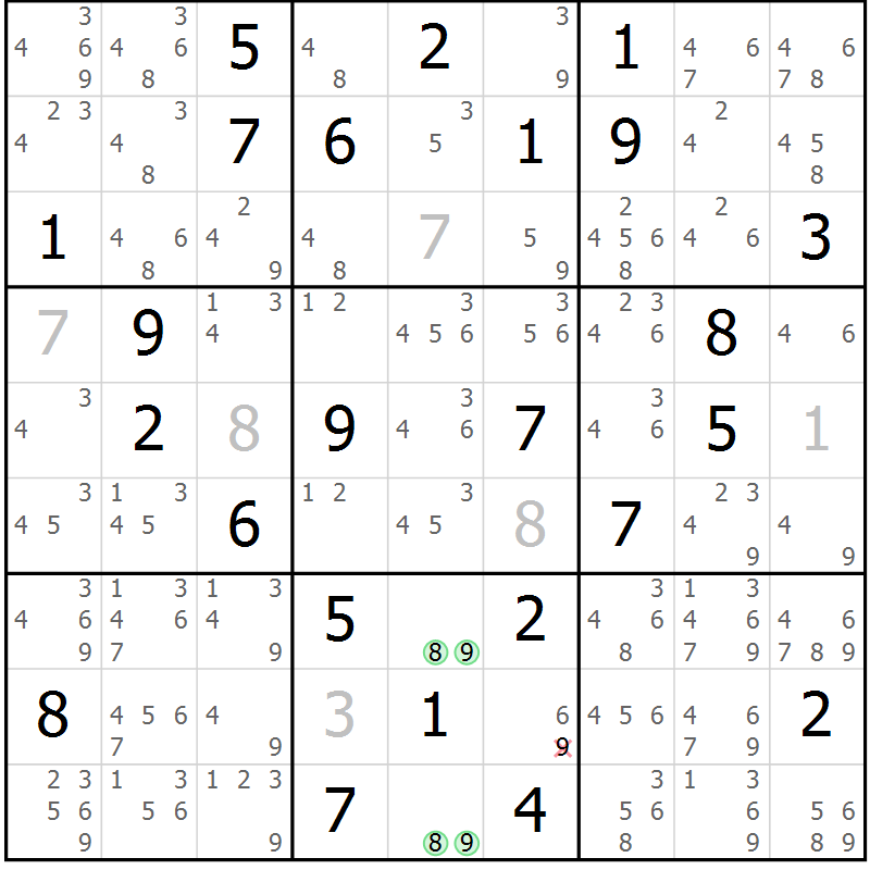 Position des candidats pour la solution de la Gr 38 page 41 du magazine de sudoku Sudoku Suprême n° 039